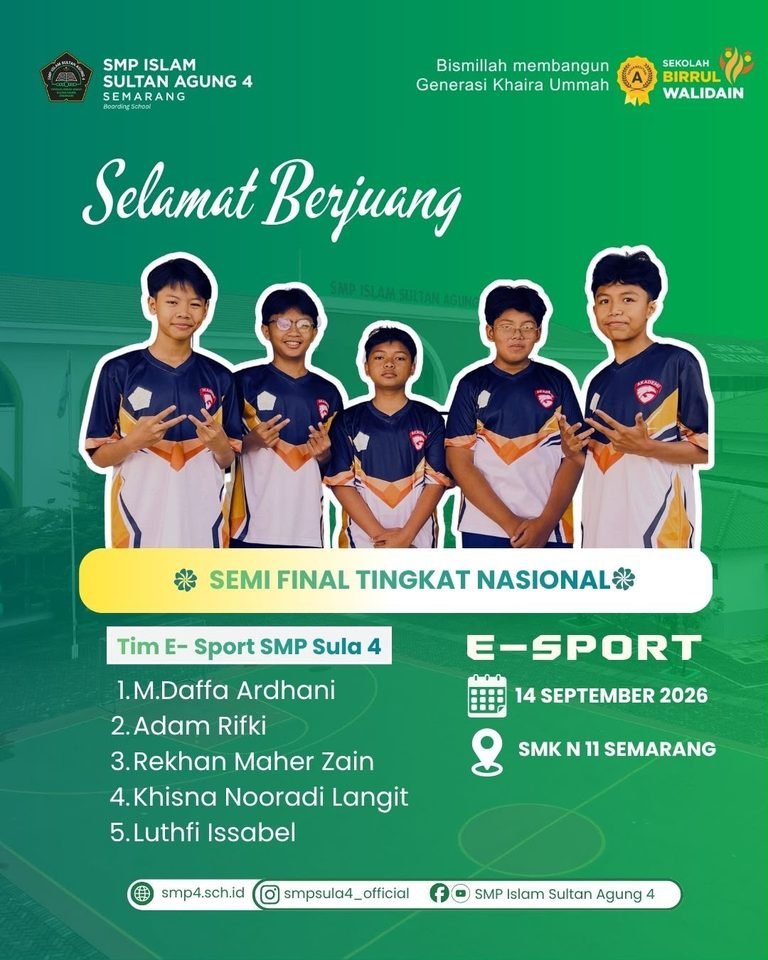 Tim Esport SMP Islam Sultan Agung 4 Melaju ke Semifinal Gametastic Esport